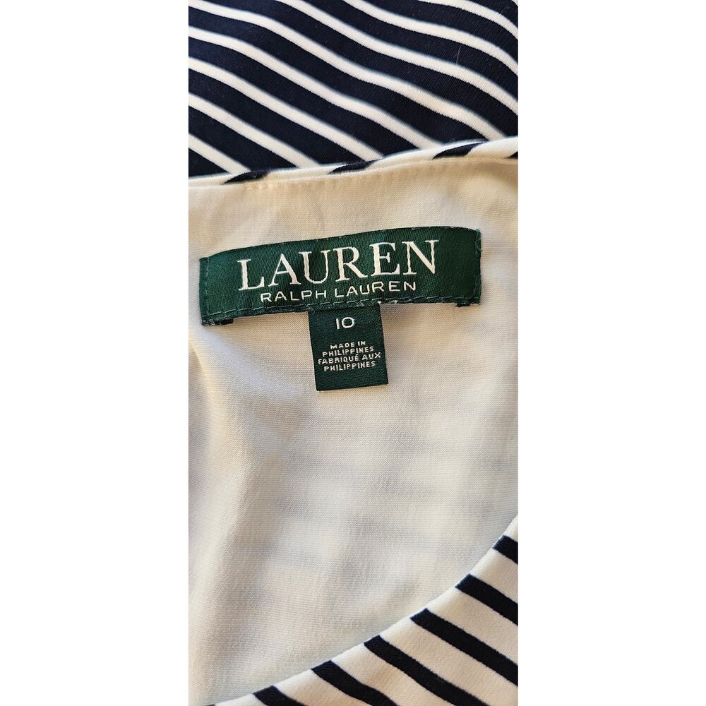 Lauren by Ralph Lauren Asymmetrical ‎ Jersey Striped Dress Women 10 White Black - Picture 5 of 7